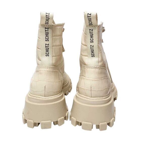 Schutz Orly Croc-Embossed Leather Combat Boot Booties Eggshell Women’s Size 9.5B - Picture 7 of 13